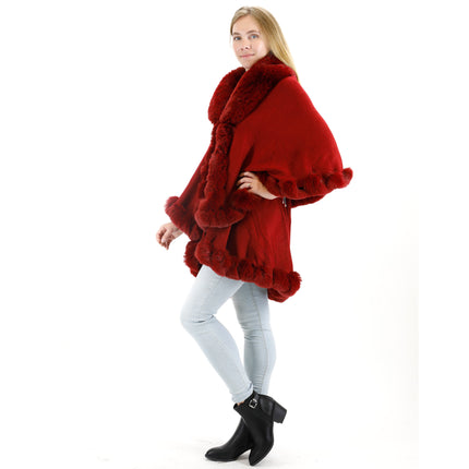 SOLID COLOR FUR DOUBLE LAYER PONCHO SH925 (6PC)