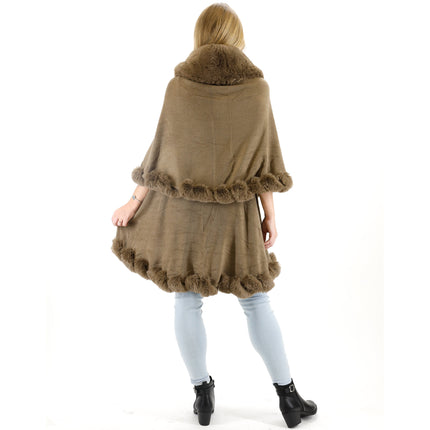 SOLID COLOR FUR DOUBLE LAYER PONCHO SH925 (6PC)