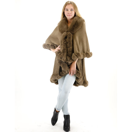 SOLID COLOR FUR DOUBLE LAYER PONCHO SH925 (6PC)