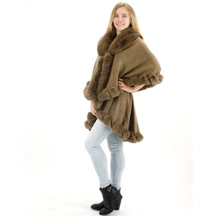 SOLID COLOR FUR DOUBLE LAYER PONCHO SH925 (6PC)