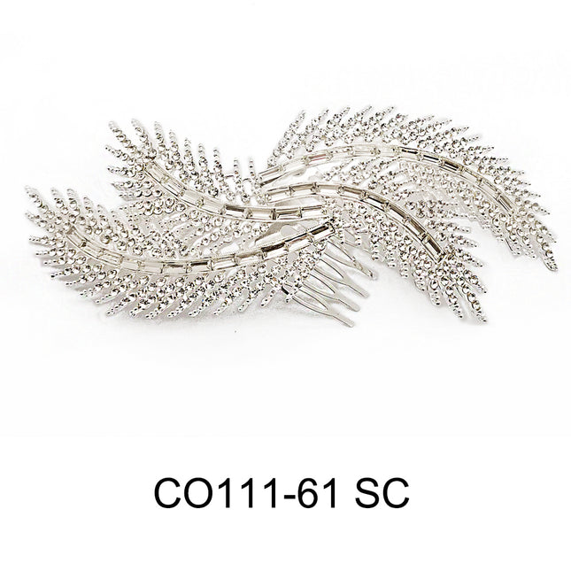 RHINESTONE LEAF TIARA HAIR COMB CO111-61SC (1PC)