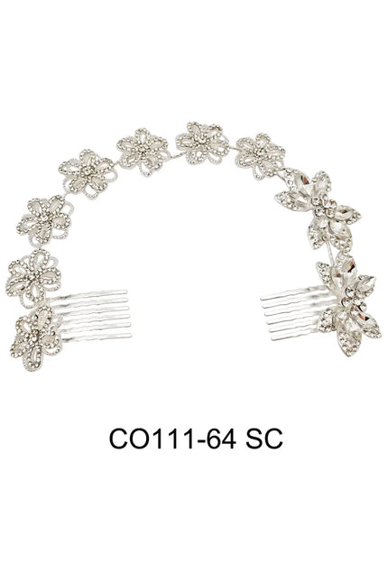 CRYSTAL FLOWER DECOR TIARA HAIR COMB CO111-64 (1PC)