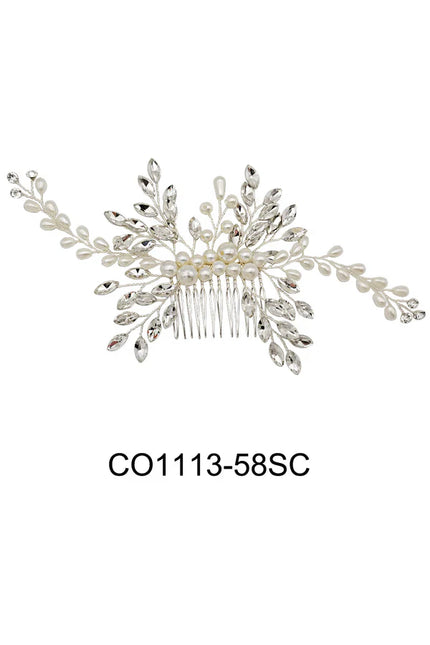 PEARL CRYSTAL LEAF DECOR TIARA HAIR COMB CO1113-58 (1PC)