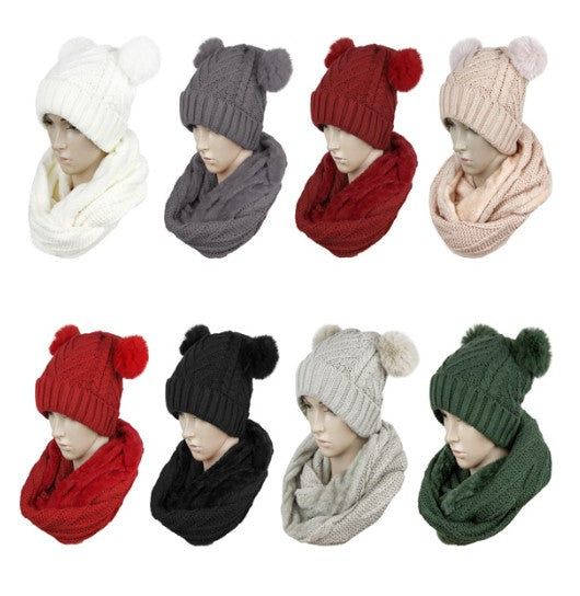 POM POM BEANIE AND SCARF SET CP3157 (12SET)