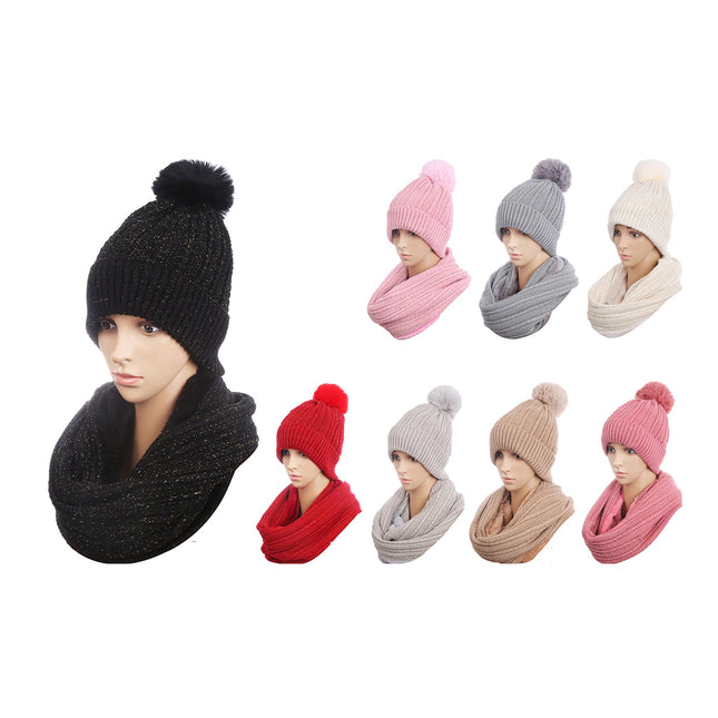 POM POM BEANIE AND SCARF SET CP3732 (12SET)