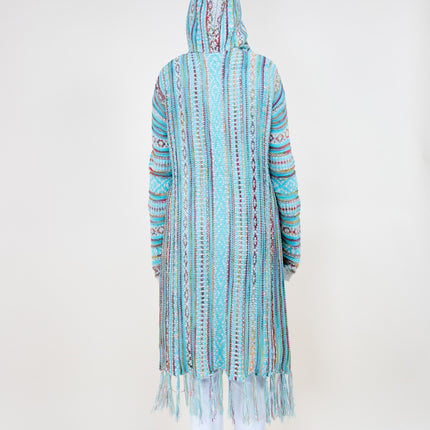 TRIBAL STRIPE PATTERN HOODIE FRINGED LONG CARDIGAN FP64088 (6PC)