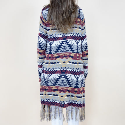 AZTEC BOHEMIAN STRIPE PATTERN FRINGED CARDIGAN FP64092 (6PC)