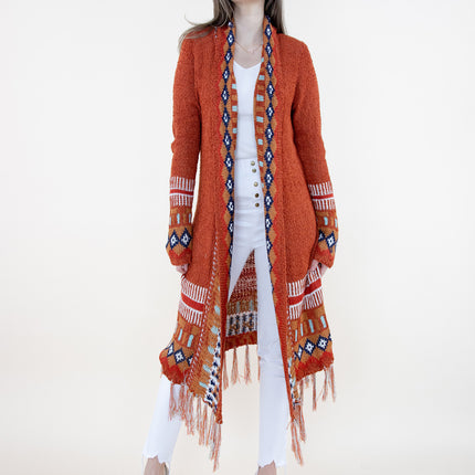 TIRBAL FRINGED LONG CARDIGAN FP64097 (6PC)