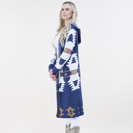 AZTEC PRINT HOODIE LONG CARDIGAN FP64100 (6PC)