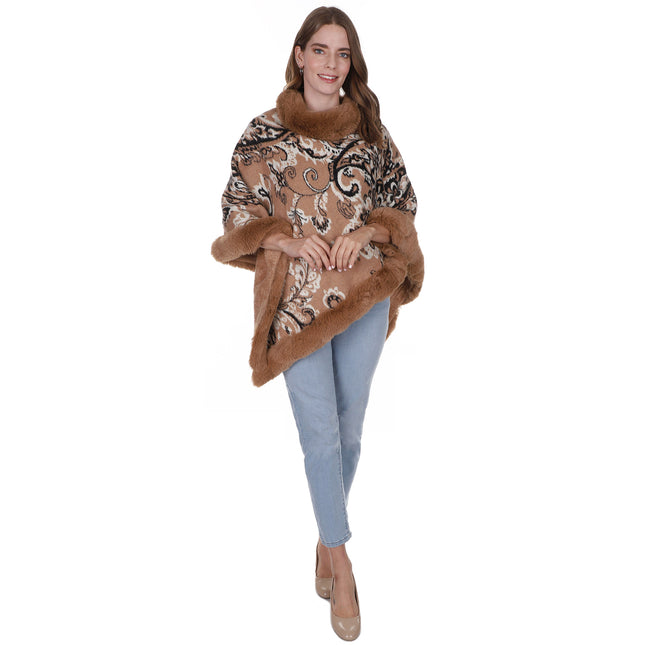 PAISLEY PATTERN FUR FRINGED PONCHO P197 (12PC)