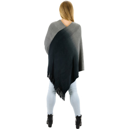 TWO TONE GRADIENT FRINGED PONCHO 316 (6PC)