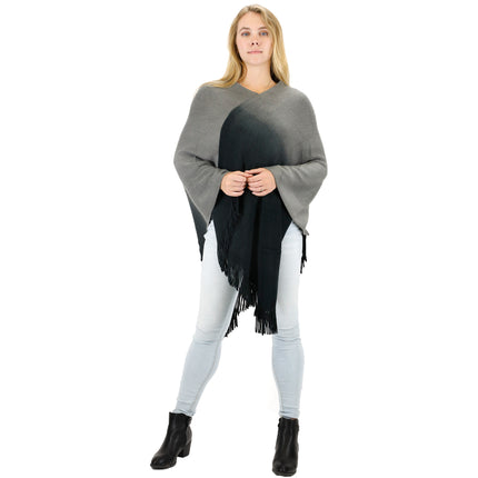 TWO TONE GRADIENT FRINGED PONCHO 316 (6PC)