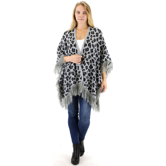 LEOPARD PATTERN FRINGED SHAWL SH524-1 (6PC)