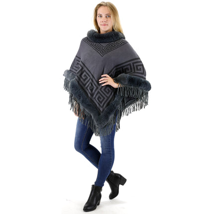 MONOGRAM PATTERN FUR FRINGED PONCHO P195(12PC)