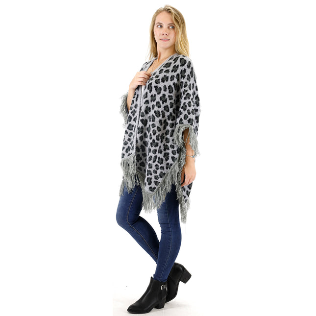 LEOPARD PATTERN FRINGED SHAWL SH524-1 (6PC)