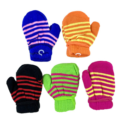 KIDS STRIPE PATTERN KNITTED MITTENS GLOVES GL10 (12PAIR)