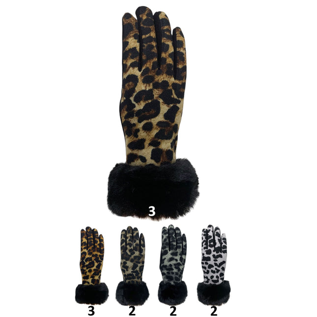 WOMEN'S FUR LEOPARD PATTERN GLOVES GL150 (12PAIR)