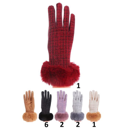 WOMEN'S FUR CHECK PATTERN GLOVES GL184 (12PAIR)