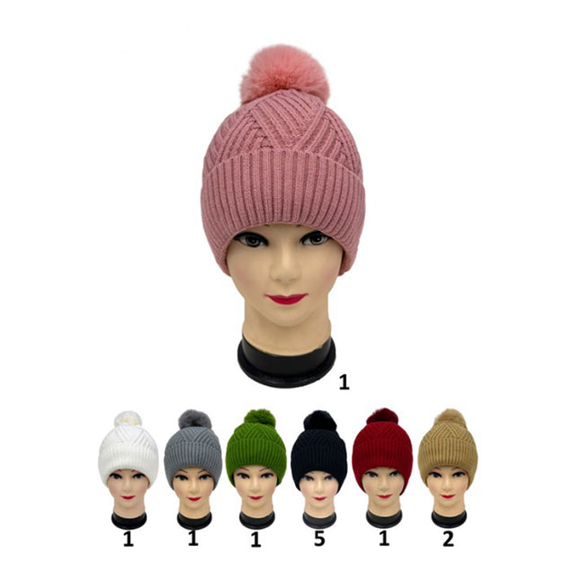 POM POM KNITTED BEANIE H20-34 (12PC)