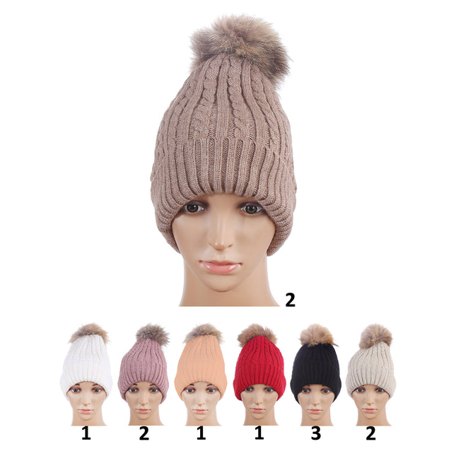 POM POM KNITTED BEANIE H20-35 (12PC)