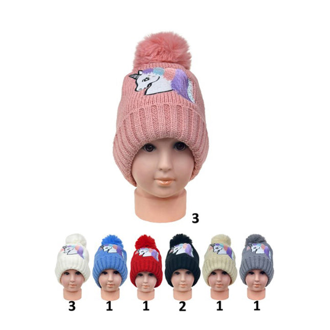 KIDS POM POM UNICORN BEANIE H200-1 (12PC)