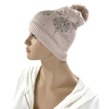 POM POM RHINESTONE DECOR BEANIE H22-3 (12PC)