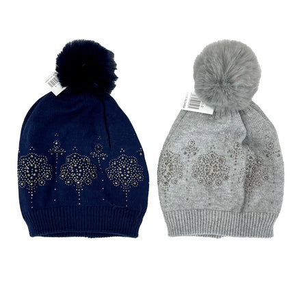 POM POM RHINESTONE DECOR BEANIE H22-3 (12PC)