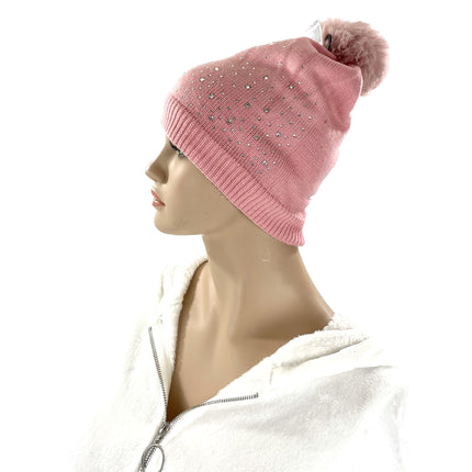 POM POM RHINESTONE DECOR BEANIE H22-4 (12PC)