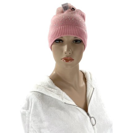 POM POM RHINESTONE DECOR BEANIE H22-4 (12PC)