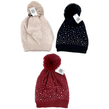 POM POM RHINESTONE DECOR BEANIE H22-4 (12PC)