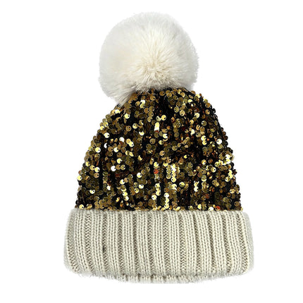 POM POM SEQUIN BEANIE HA3715-1 (12PC)