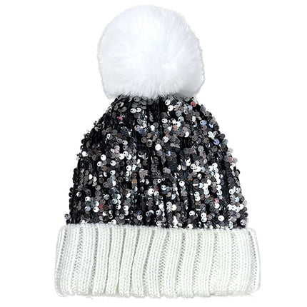 POM POM SEQUIN BEANIE HA3715-1 (12PC)