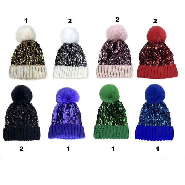 POM POM SEQUIN BEANIE MIX HA3719-1MIX (12PC)