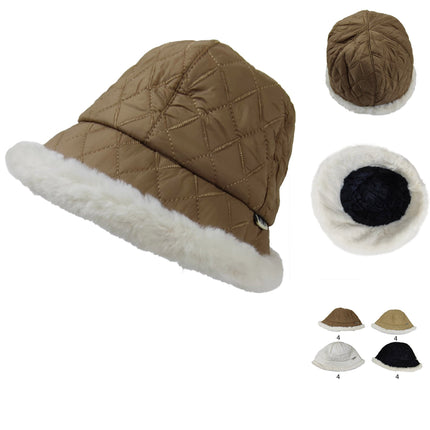 WOMEN'S FUR QUILTED BUCKET HAT HT3104-6 (12PC)