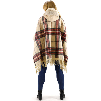 FAUX FUR PLAID PATTERN HOODIE SHAWL P3805(6PC)