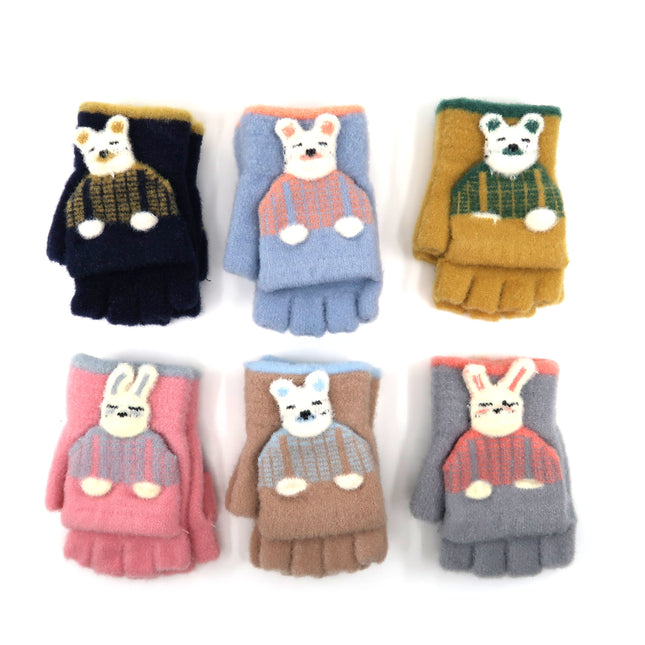 KIDS RABBIT N BEAR KNITTED GLOVE GE103-1 (12PAIR)