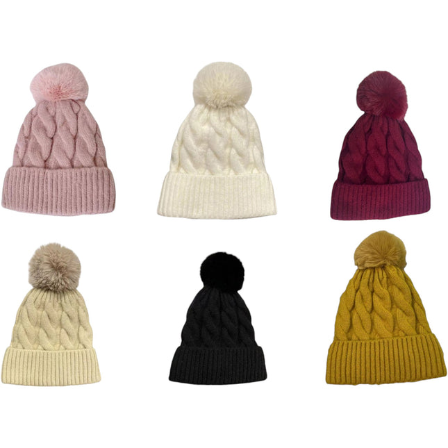 POM POM KNITTED TWIST BEANIE JH482-2(12PC)