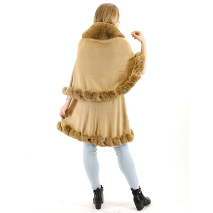 SOLID COLOR FUR DOUBLE LAYER PONCHO SH925 (6PC)