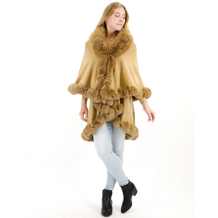 SOLID COLOR FUR DOUBLE LAYER PONCHO SH925 (6PC)