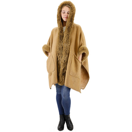 FUR POCKET HOODIE SHAWL P4028 (6PC)