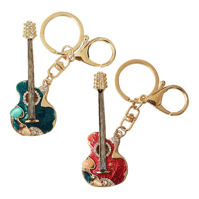 RHINESTONE GUITAR KEY CHAIN KC2303-76 (12PC)