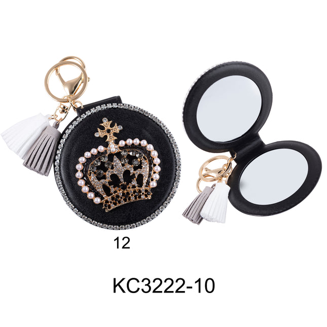 RHINESTONE CROWN TASSLE MIRROR KEY CHAIN KC3222-10 (12PC)