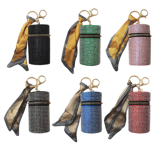 RHINESTONE LIPSTICK CASE KEY CHAIN KC3919-12 (12PC)