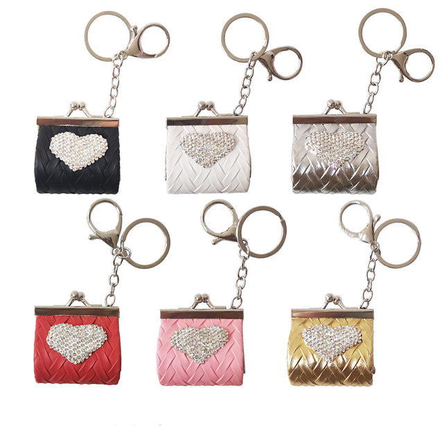 RHINESTONE HEART MINI COIN PURSE KEY CHAIN KC3919-4 (12PC)