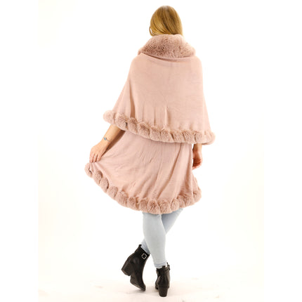 SOLID COLOR FUR DOUBLE LAYER PONCHO SH925 (6PC)