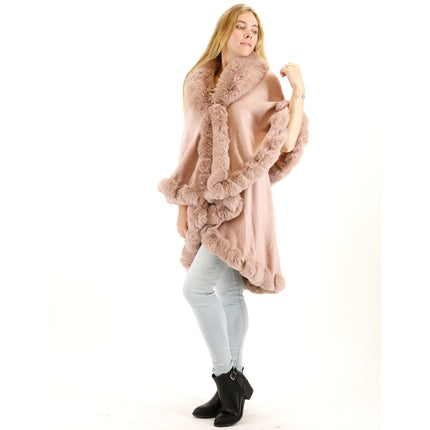 SOLID COLOR FUR DOUBLE LAYER PONCHO SH925 (6PC)