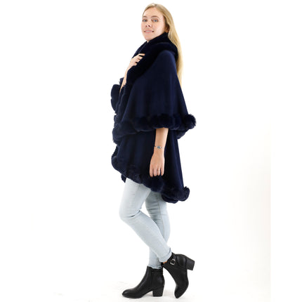 SOLID COLOR FUR DOUBLE LAYER PONCHO SH925 (6PC)