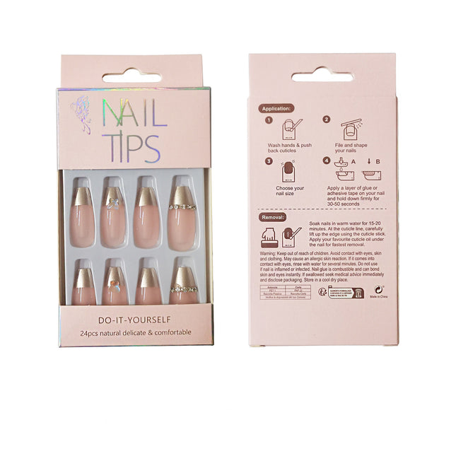 RHINESTONE DECOR BALLERINA FAKE NAIL SET NA1201-48 (12PK)