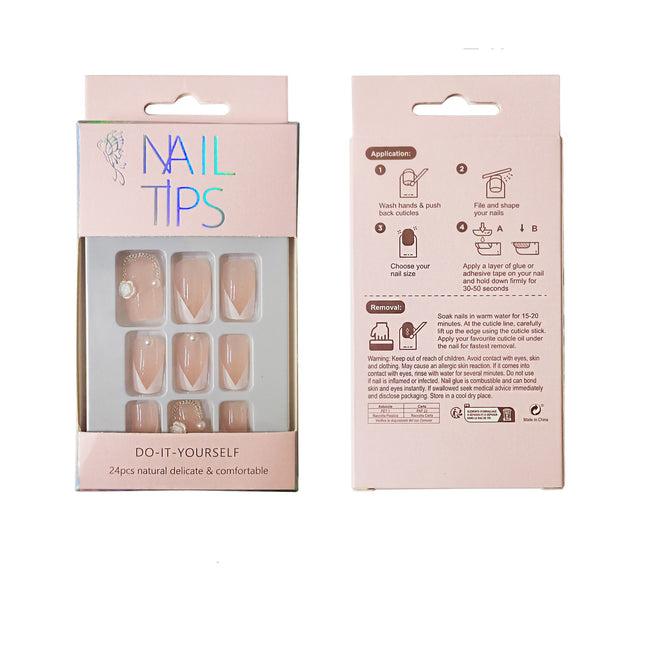 PEARL DECOR ROSE SQUOVAL FAKE NAIL SET NA1201-90 (12PK)