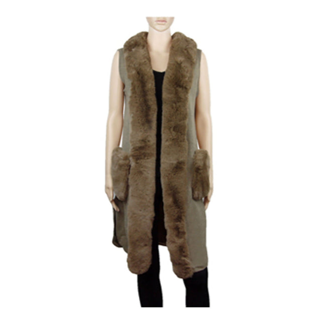 FUR POCKET LONG LENGTH VEST P187 (1PC)